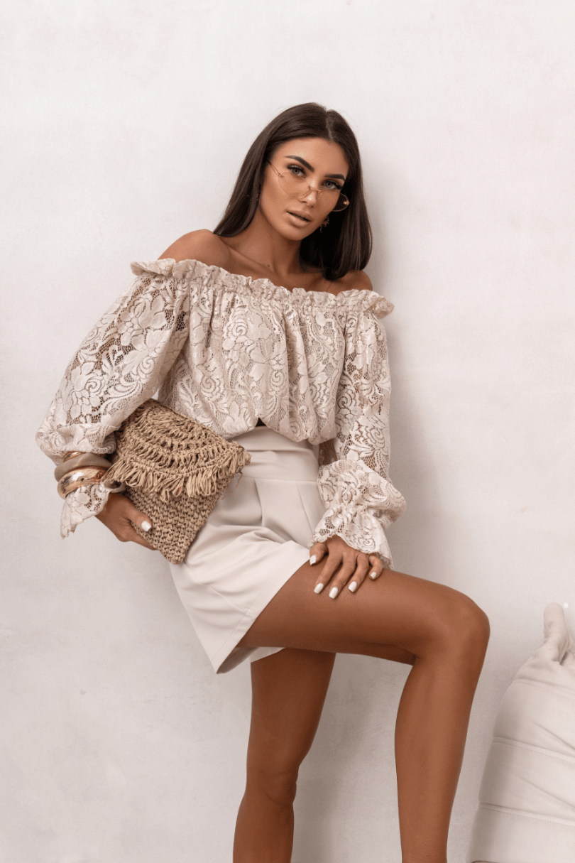 Дамска блуза MIA тип „испанка“ дантела - бежова LaBalancia Roberto Fashion Store Set 5907378521678 L