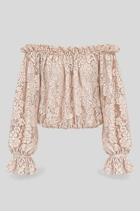 Women's blouse MIA "off-the-shoulder" lace - beige – снимка на продукта