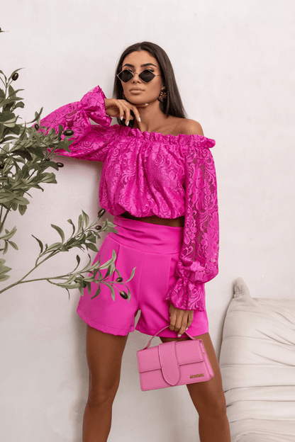 Дамска блуза MIA тип „испанка“ с дантела - Фуксия LaBalancia Roberto Fashion Store Set 5907378521654 M