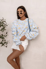 Damenbluse REMY – dunkelblau mit Blumenprint