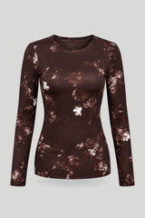 Women's long-sleeve blouse SHIRA with a brown floral print