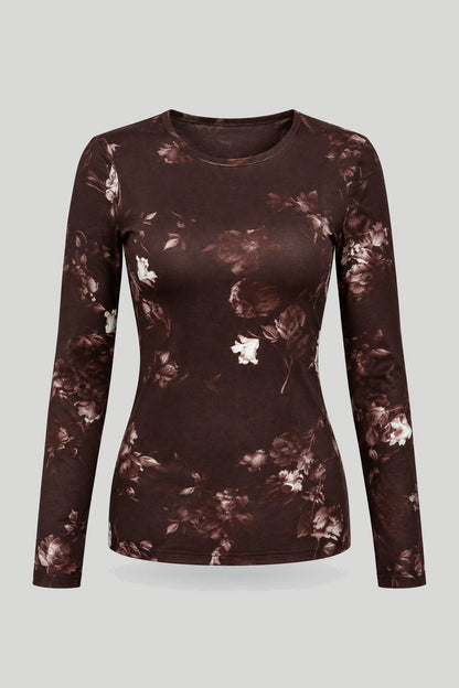 Дамска блуза SHIRA с дълъг ръкав и кафяв флорален десен LaBalancia Roberto Fashion Store Shirt 5907378518425 XS/S