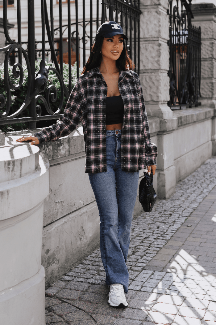 Cămașă de damă din flanel BLINK în negru și roz LaBalancia Roberto Fashion Store One piece 5907378527519 UNI