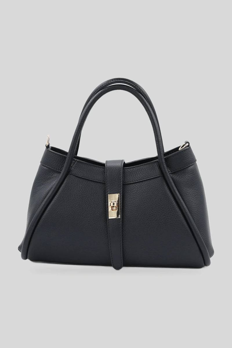 Bolsa de couro feminina com alças longas em preto - couro natural Dollaro