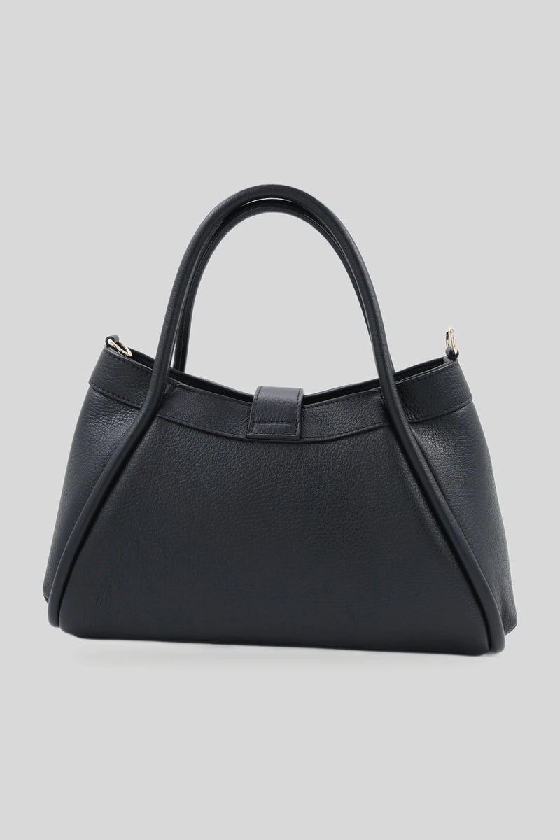Bolsa de couro feminina com alças longas em preto - couro natural Dollaro