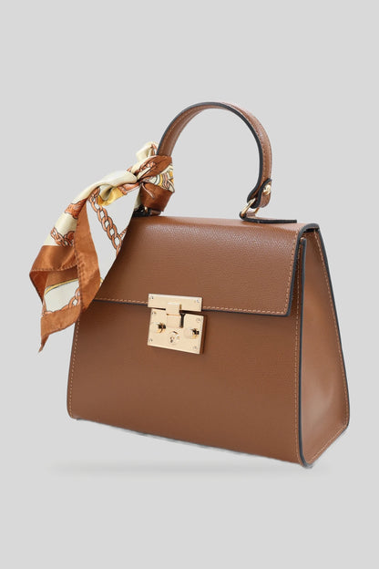 Damska skórzana torebka z górnym uchwytem i szalikiem w kolorze brązowym - skóra Palmellato Roberto&Co Roberto Fashion Store Bag AVI0909BAGBRWTOP One Size INTL