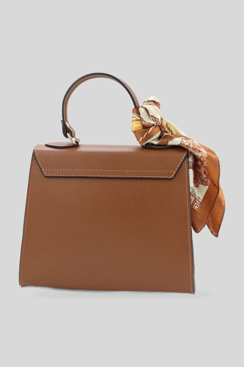 Bolso de cuero para mujer con asa superior y pañuelo en marrón - cuero Palmellato
