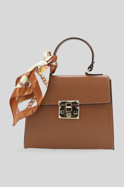 Damska skórzana torebka z górnym uchwytem i szalikiem w kolorze brązowym - skóra Palmellato Roberto&Co Roberto Fashion Store Bag AVI0909BAGBRWTOP One Size INTL