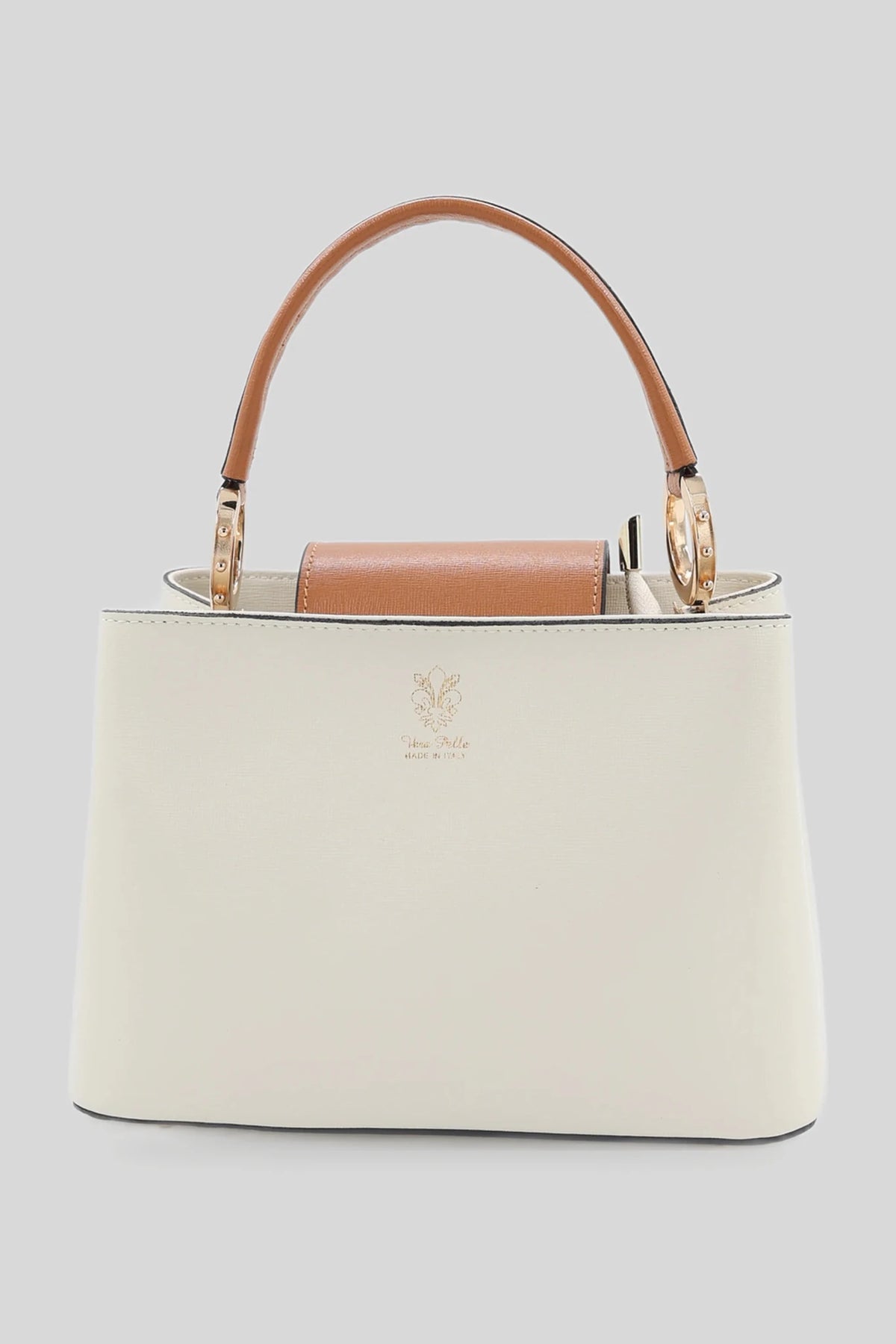 Biała damska skórzana torebka z górnym uchwytem - skóra Saffiano Roberto&Co Roberto Fashion Store Bag AVI1409BAGWHTTOP One Size INTL
