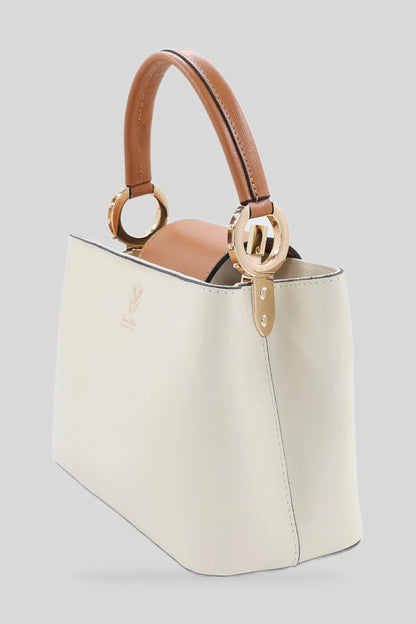 Biała damska skórzana torebka z górnym uchwytem - skóra Saffiano Roberto&Co Roberto Fashion Store Bag AVI1409BAGWHTTOP One Size INTL
