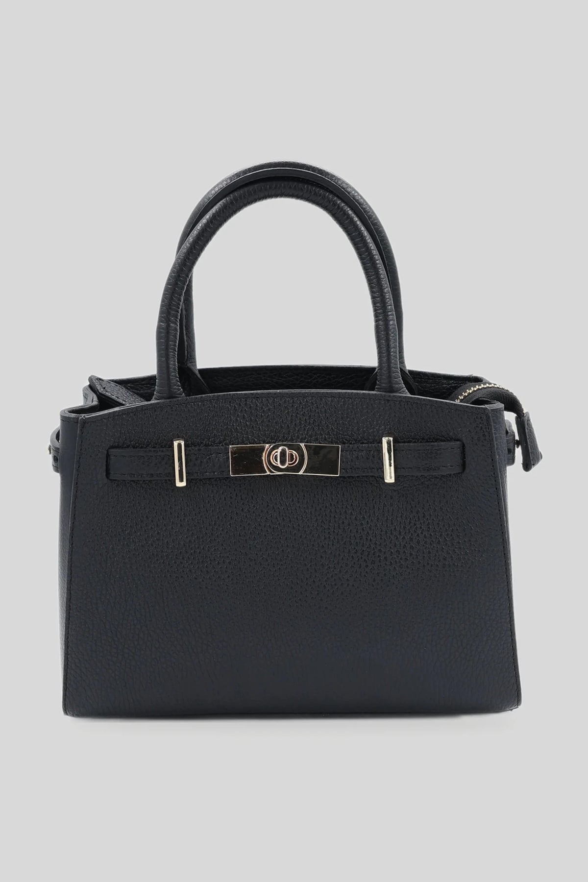 Damska skórzana torebka z paskiem i klamrą w kolorze czarnym - skóra naturalna Dollaro Roberto&Co Roberto Fashion Store Bag AVI1609BAGBLKTOT One Size INTL