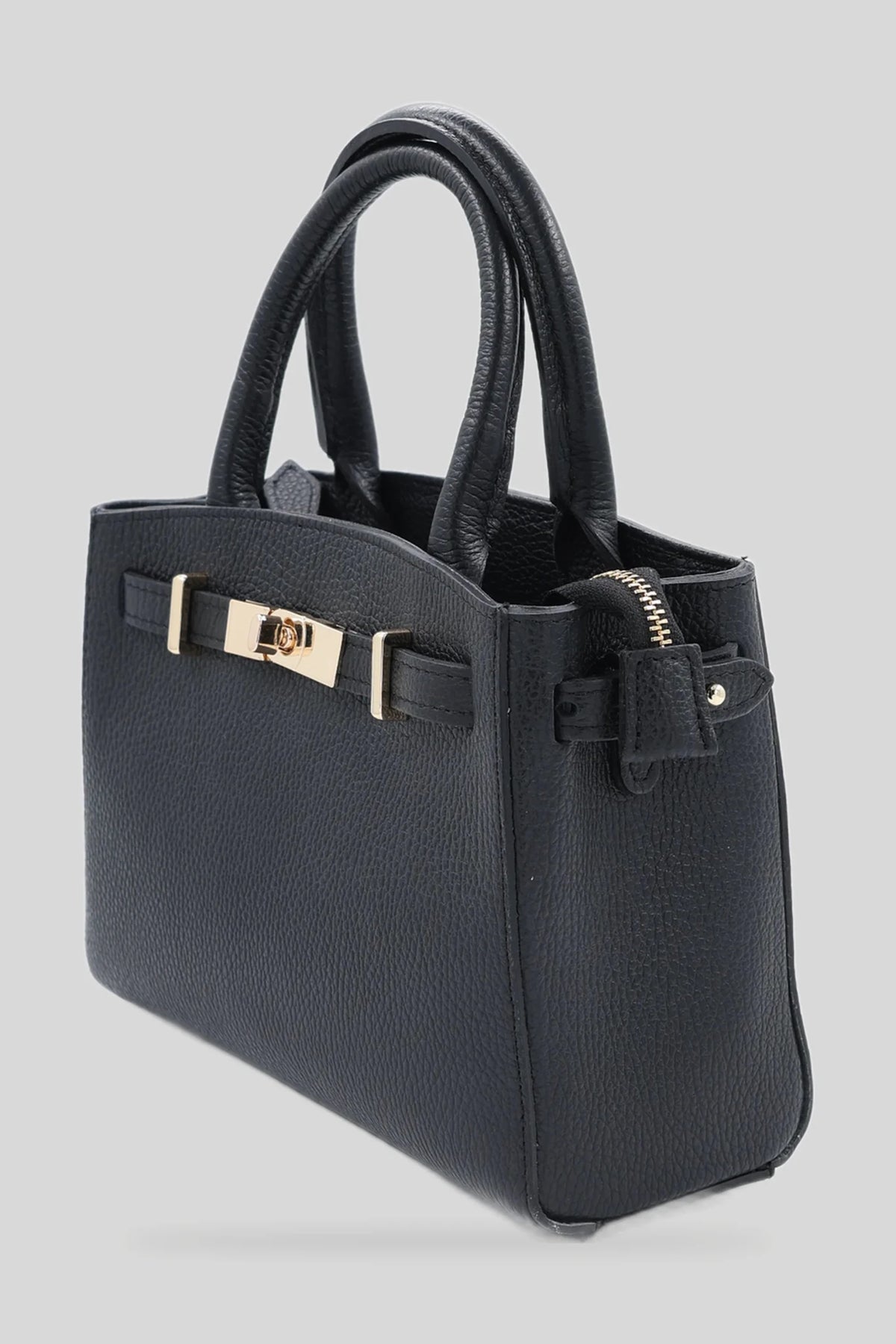 Damska skórzana torebka z paskiem i klamrą w kolorze czarnym - skóra naturalna Dollaro Roberto&Co Roberto Fashion Store Bag AVI1609BAGBLKTOT One Size INTL