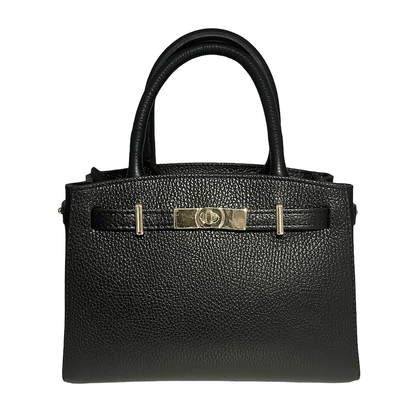 Damska skórzana torebka z paskiem i klamrą w kolorze czarnym - skóra naturalna Dollaro Roberto&Co Roberto Fashion Store Bag AVI1609BAGBLKTOT One Size INTL