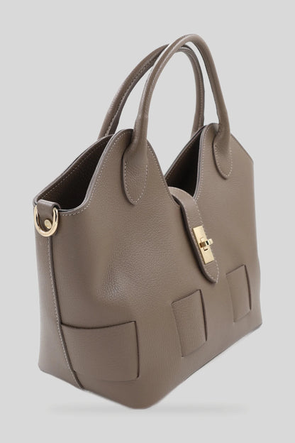 Damska skórzana torba typu shopper w beżowym kolorze - skóra naturalna Dollaro Roberto&Co Roberto Fashion Store Bag AVI1909BAGBEITOT One Size INTL