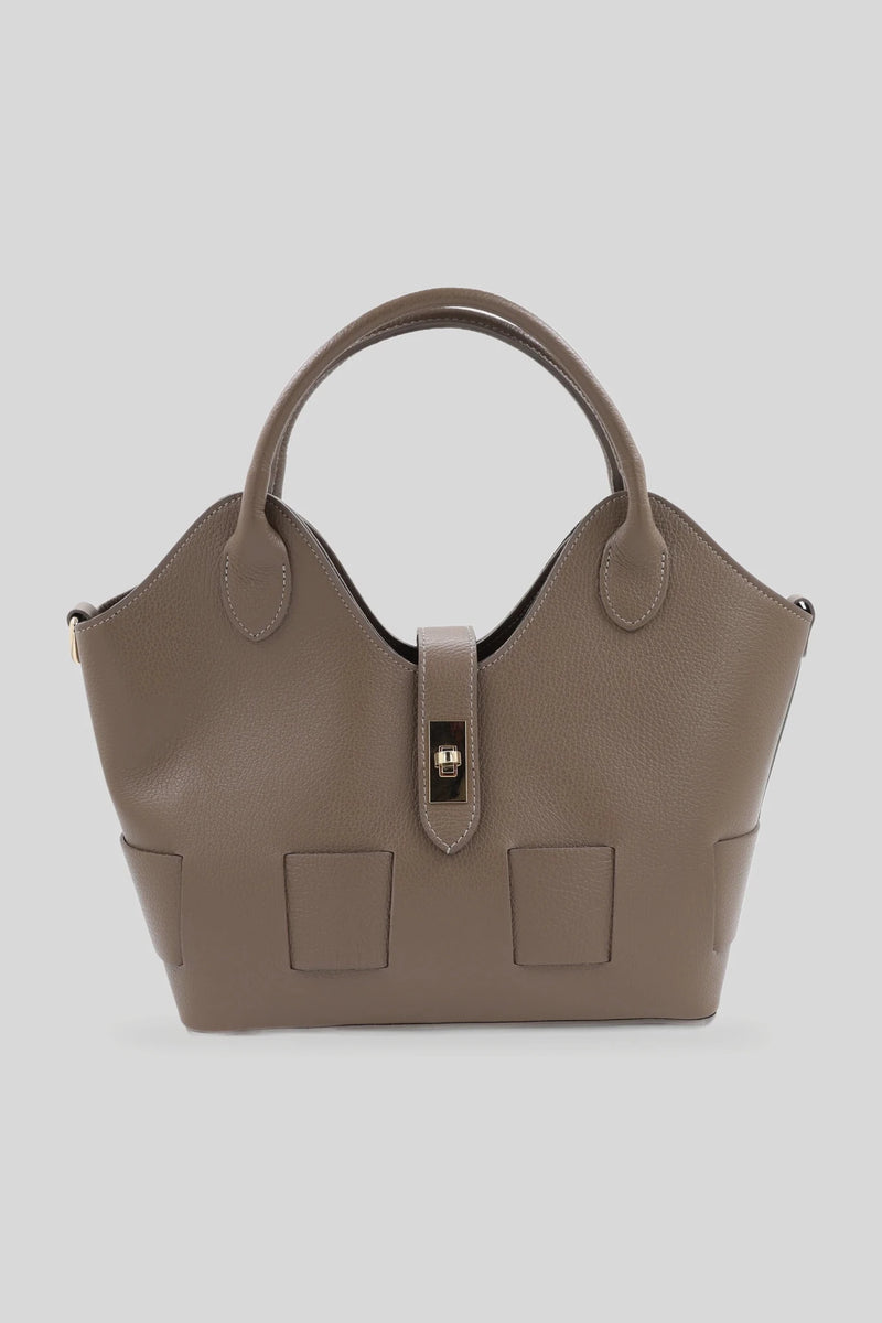 Bolsa feminina de couro tipo shopper em bege - couro natural Dollaro