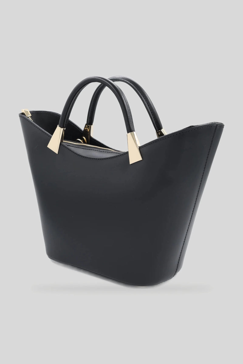 Bolsa de couro feminina tipo shopper em preto - couro natural Ruga