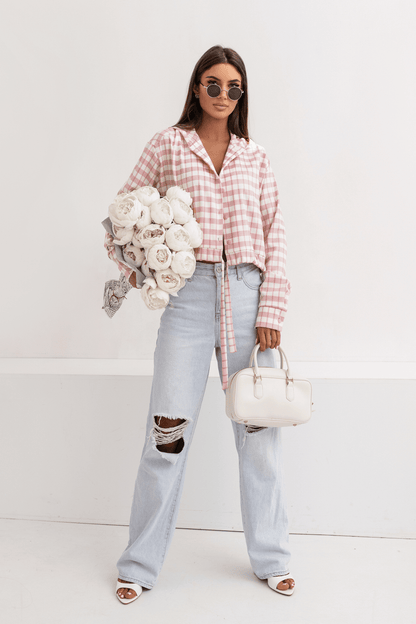 Дамска памучна риза с качулка SOHO – Елегантен кариран модел в розово и екрю LaBalancia Roberto Fashion Store Shirt 5907378519286 UNI