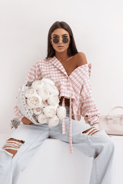 Дамска памучна риза с качулка SOHO – Елегантен кариран модел в розово и екрю LaBalancia Roberto Fashion Store Shirt 5907378519286 UNI