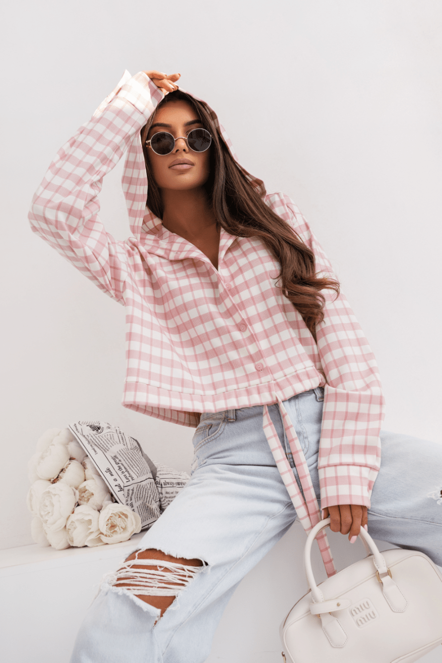 Дамска памучна риза с качулка SOHO – Елегантен кариран модел в розово и екрю LaBalancia Roberto Fashion Store Shirt 5907378519286 UNI