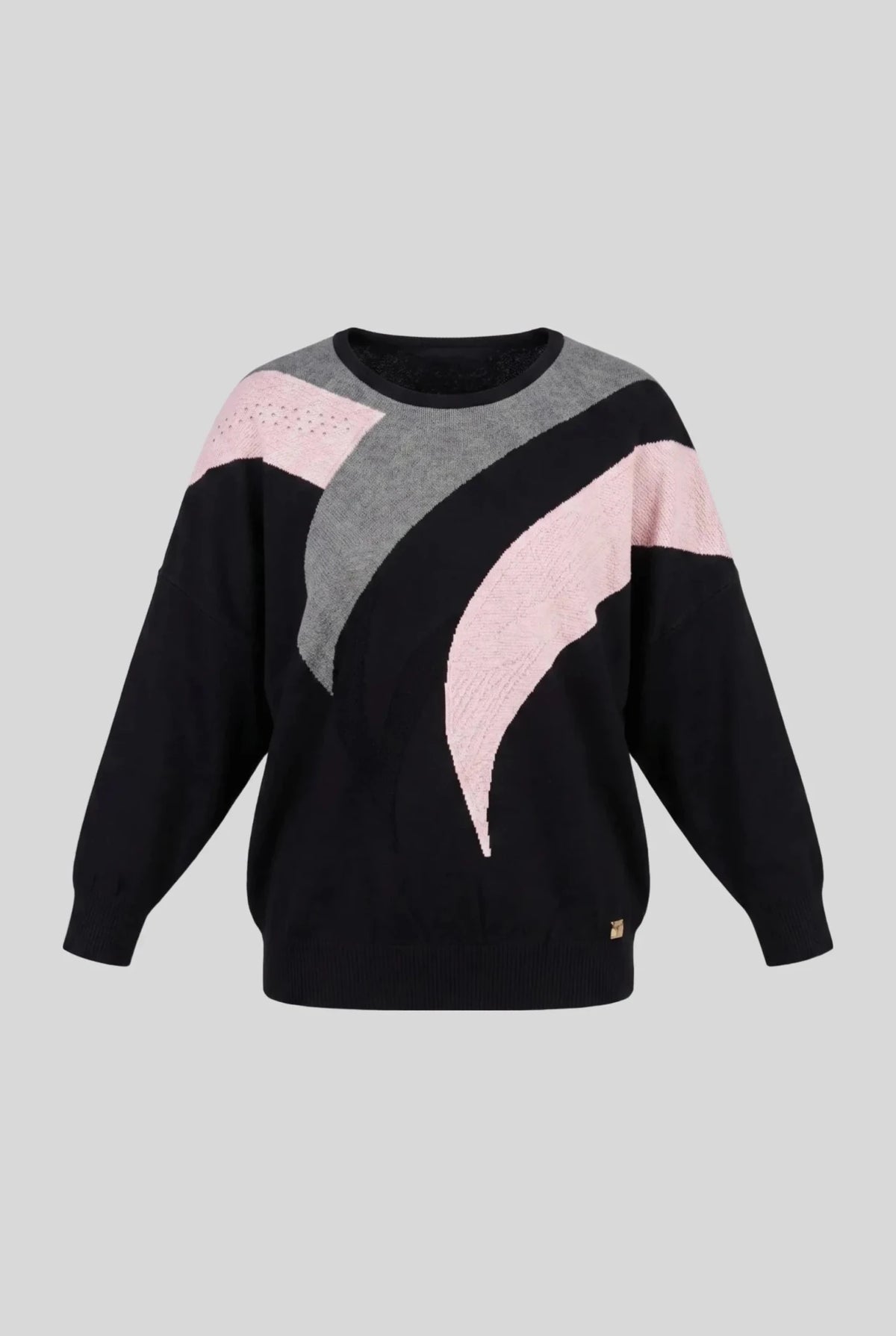 Дамска плетена блуза в черен цвят с розови детайли Roberto&Co Roberto Fashion Store Sweater FLC2307KNIBLSBLK-42/44 42/44