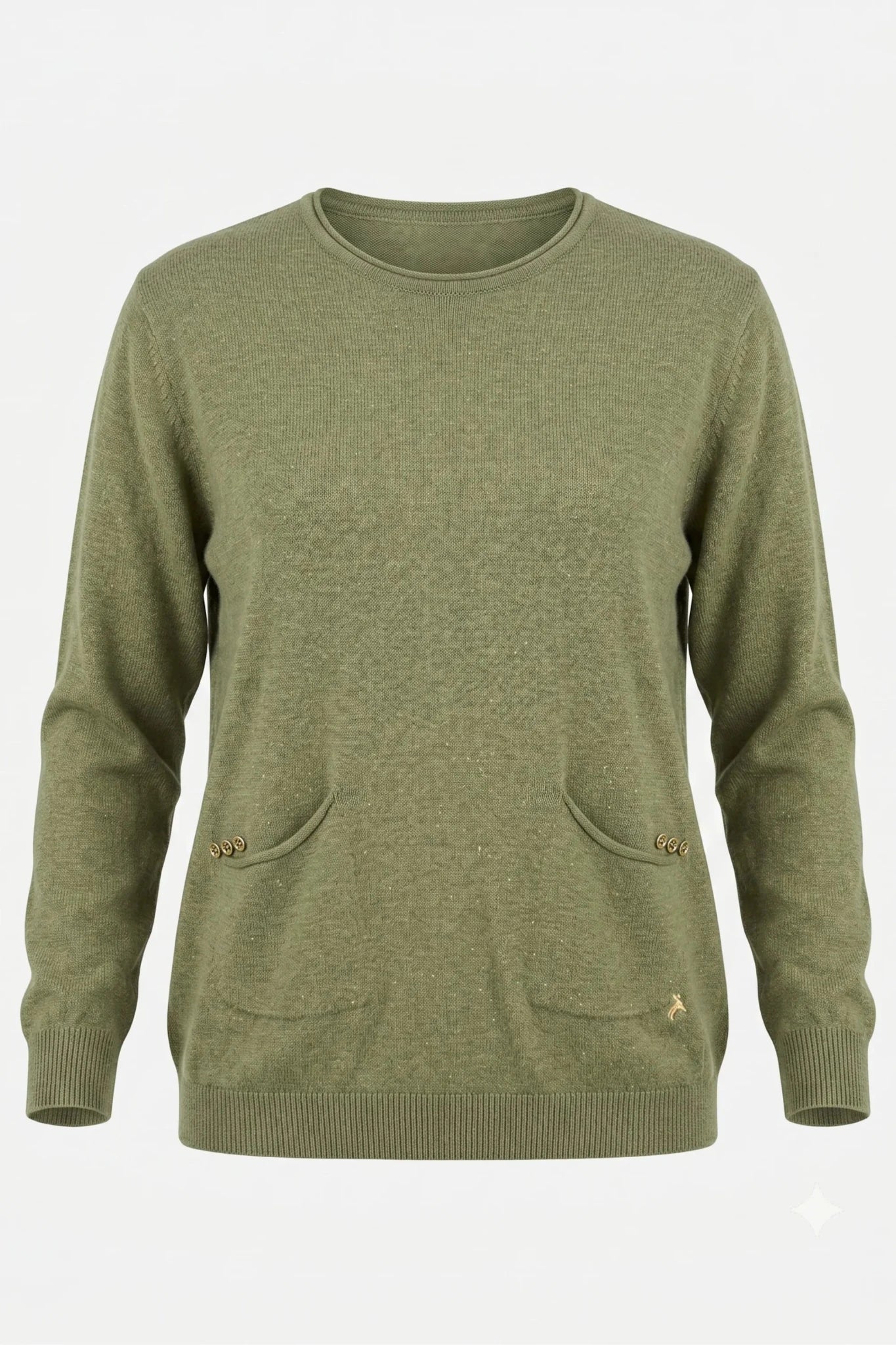 Дамска плетена блузка с джобове в зелен цвят Roberto&Co Roberto Fashion Store Sweater FLC2307KNIBLSGRE-42/44 42/44