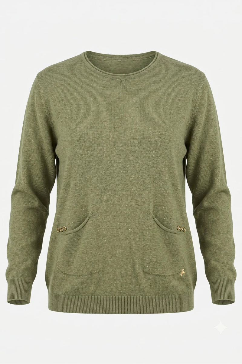 Blusa de punto para mujer con bolsillos en color verde
