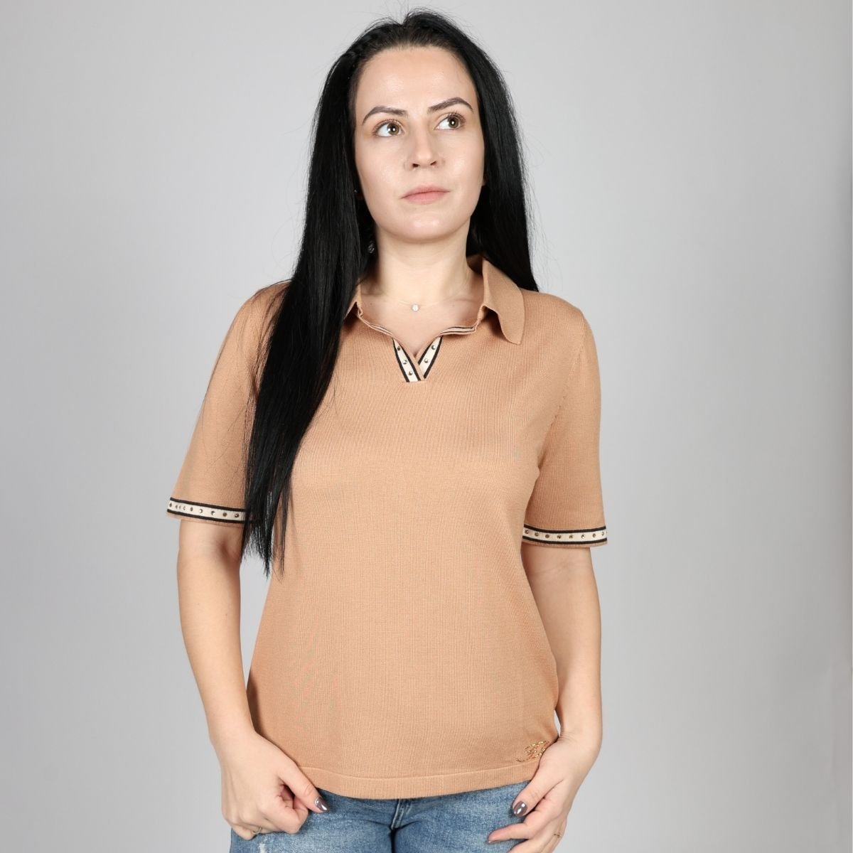 Дамска Плетена Тениска, Оранжев & Бежов Roberto Fashion Store T-shirt 42 EU Beige