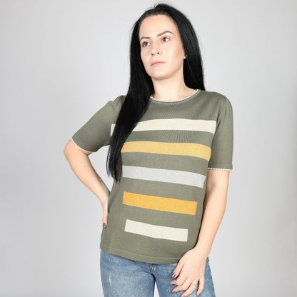 Дамска Плетена Тениска, Зелен и Бял Roberto Fashion Store T-shirt FELICKNI32 S Green