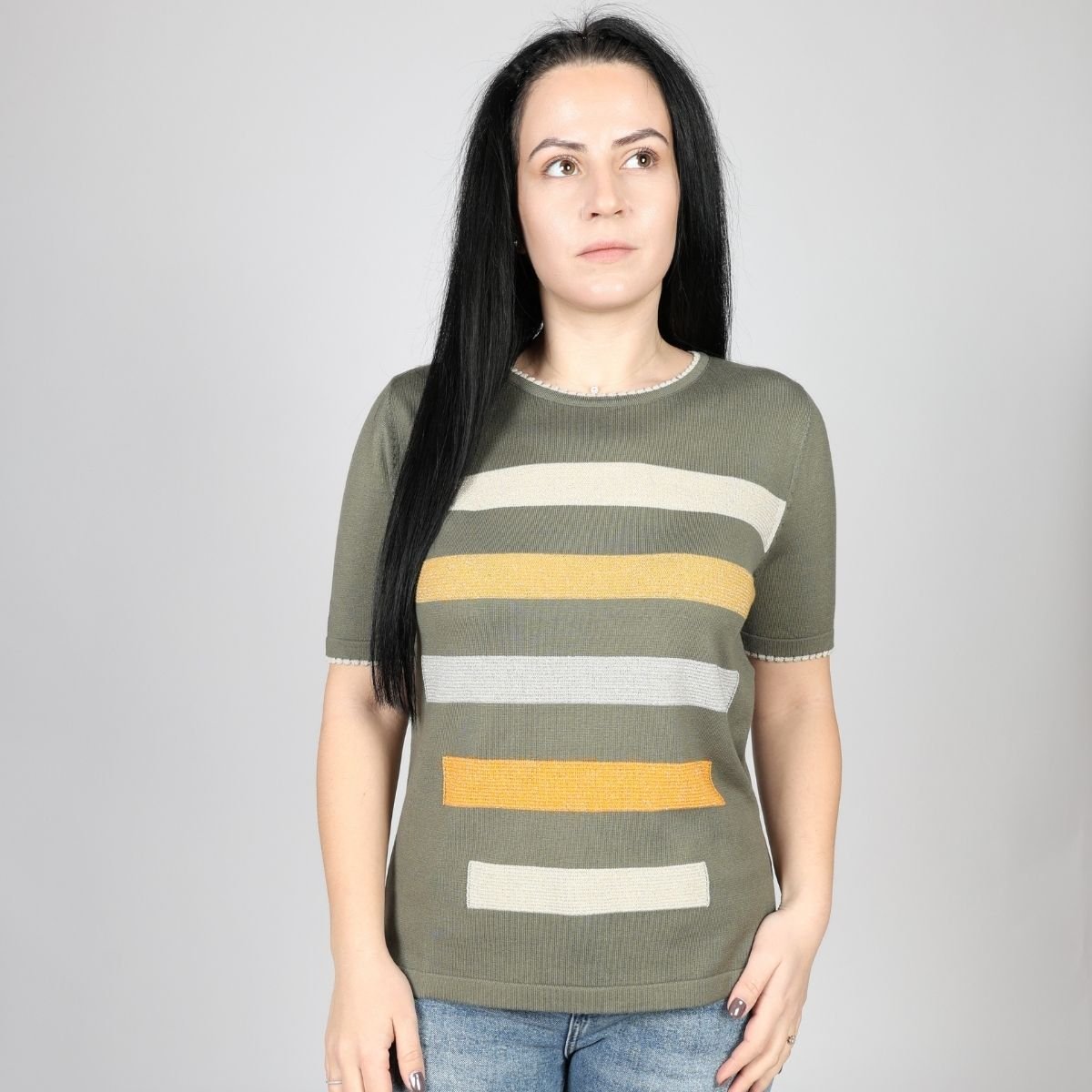 Дамска Плетена Тениска, Зелен и Бял Roberto Fashion Store T-shirt FELICKNI32 S Green