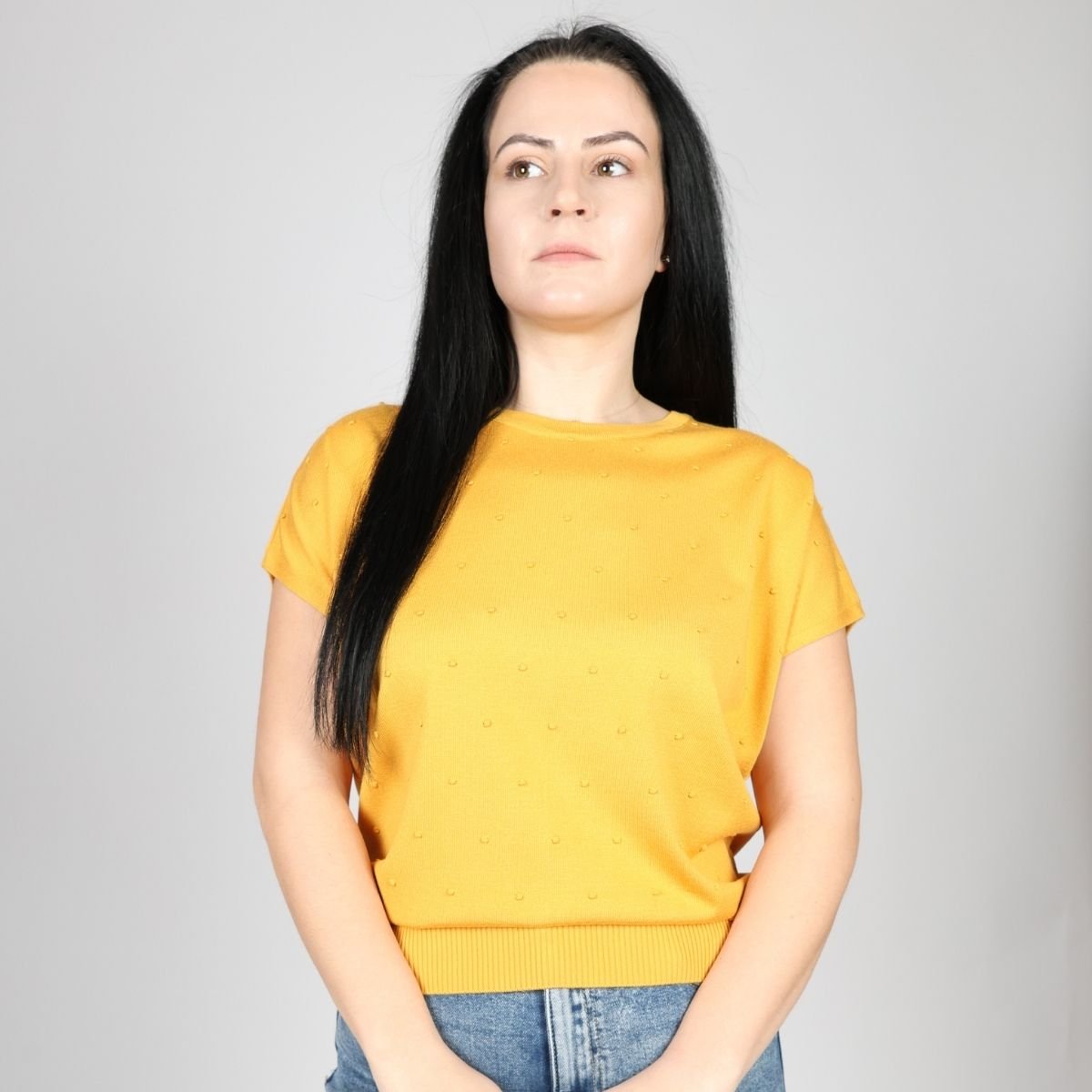 Дамска Плетена Тениска, Жълт & Бял Roberto Fashion Store T-shirt FELICKNI53 S Yellow