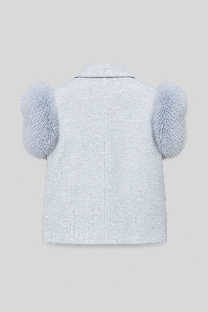 Gilet in maglia donna Esmeralda con revers e maniche piumate, azzurro chiaro