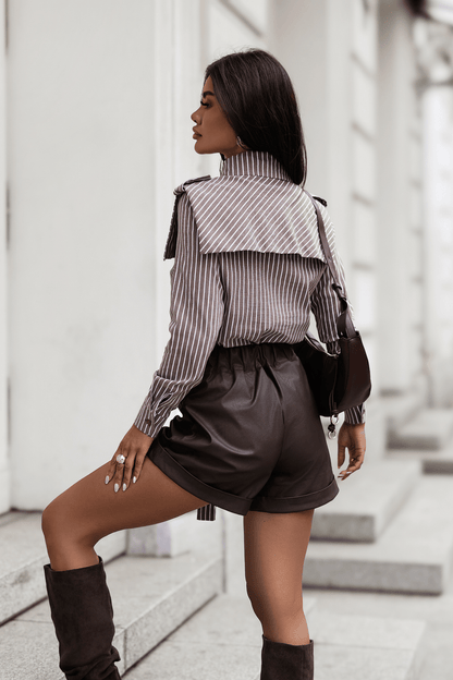 Cămașă de damă MILO cu dungi maro, mâneci lungi, croială elastică confortabilă și compoziție de 95% bumbac și 5% elastan LaBalancia Roberto Fashion Store Set 5907378524181 S