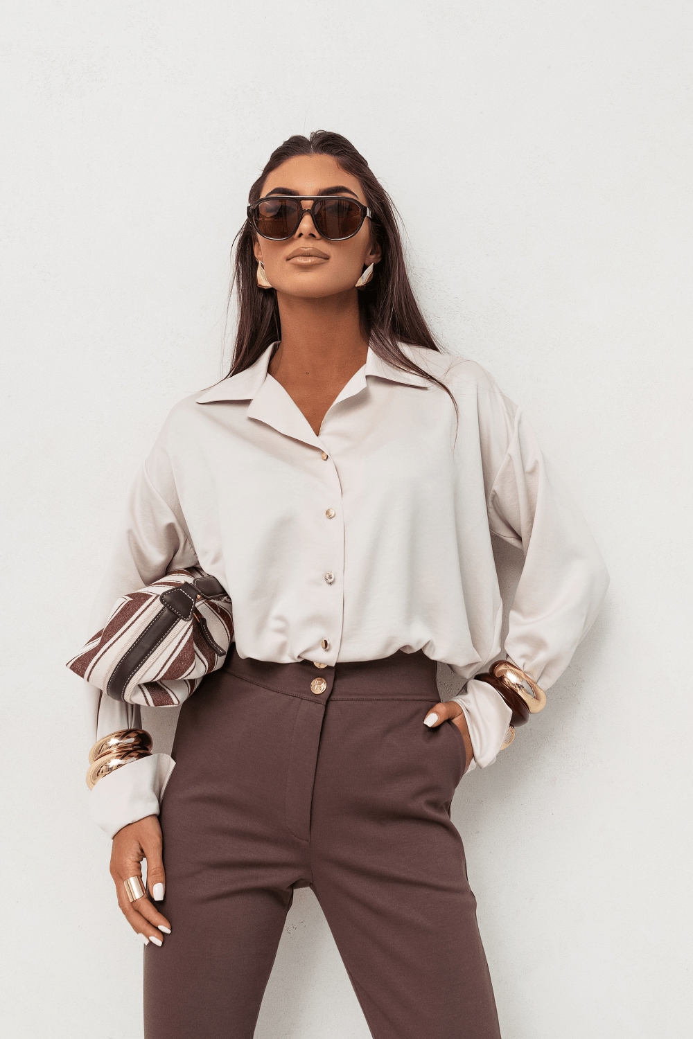 Дамска сатенена риза MADDIE – Беж, елегантен кежуал стил LaBalancia Roberto Fashion Store Set 5907378517947 S