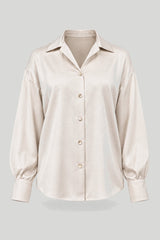 Camicia da donna in raso MADDIE – Beige, stile elegante casual