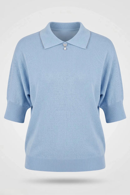 Дамска светло синя плетена тениска с къс ръкав и сърце Roberto&Co Roberto Fashion Store Sweater FLC2307KNIBLSBLU-50/52 50/52