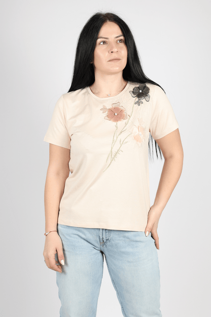 Дамска Тениска, Бежов Roberto Fashion Store T-shirt FETHBE01M 38 - 40 EU Beige