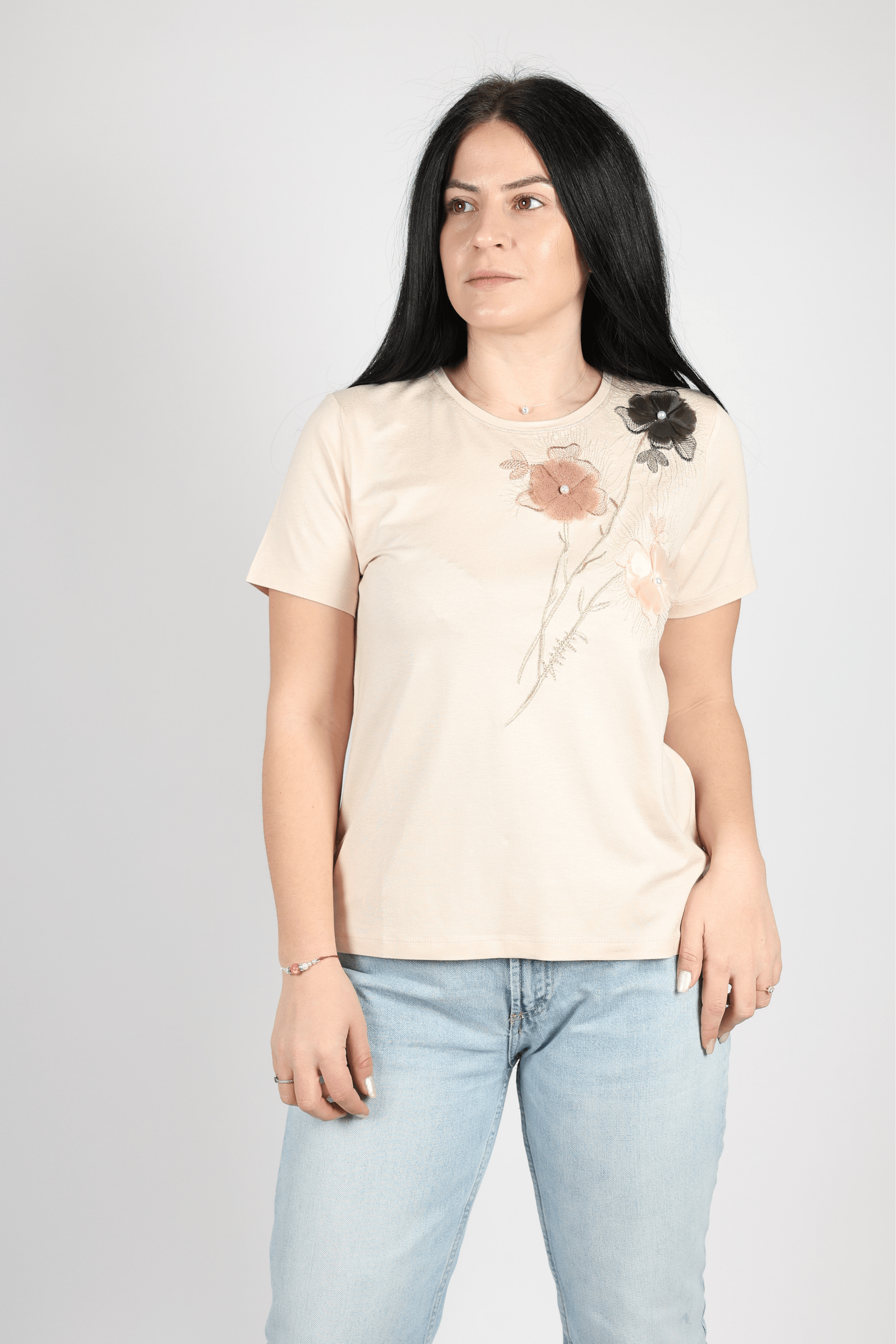 Дамска Тениска, Бежов Roberto Fashion Store T-shirt FETHBE01M 38 - 40 EU Beige