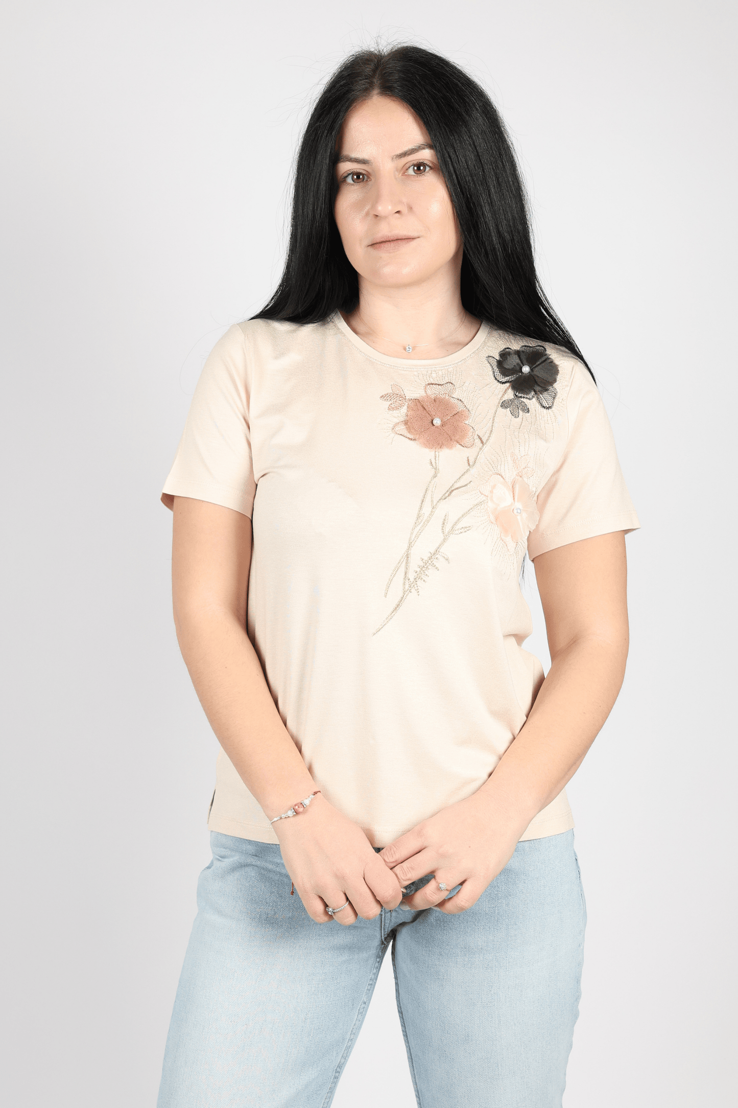 Дамска Тениска, Бежов Roberto Fashion Store T-shirt FETHBE01M 38 - 40 EU Beige