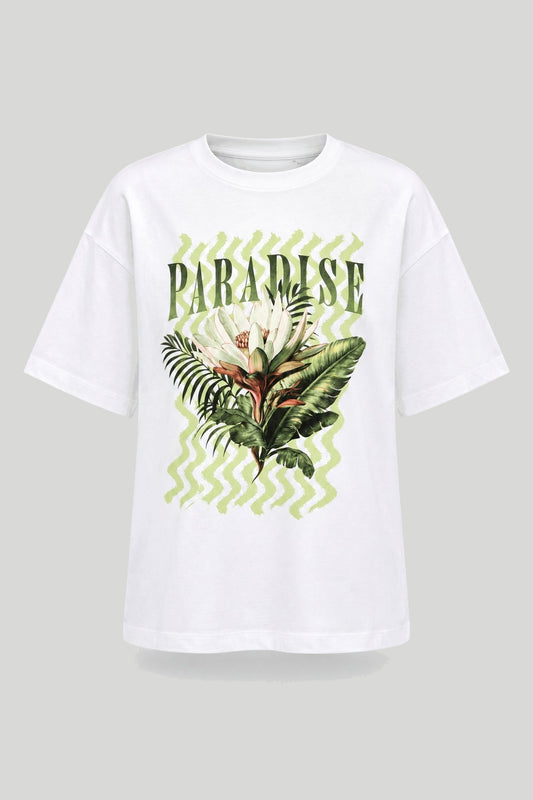 Γυναικείο T-shirt σε λευκό χρώμα με μοτίβο «Paradise» – снимка на продукта