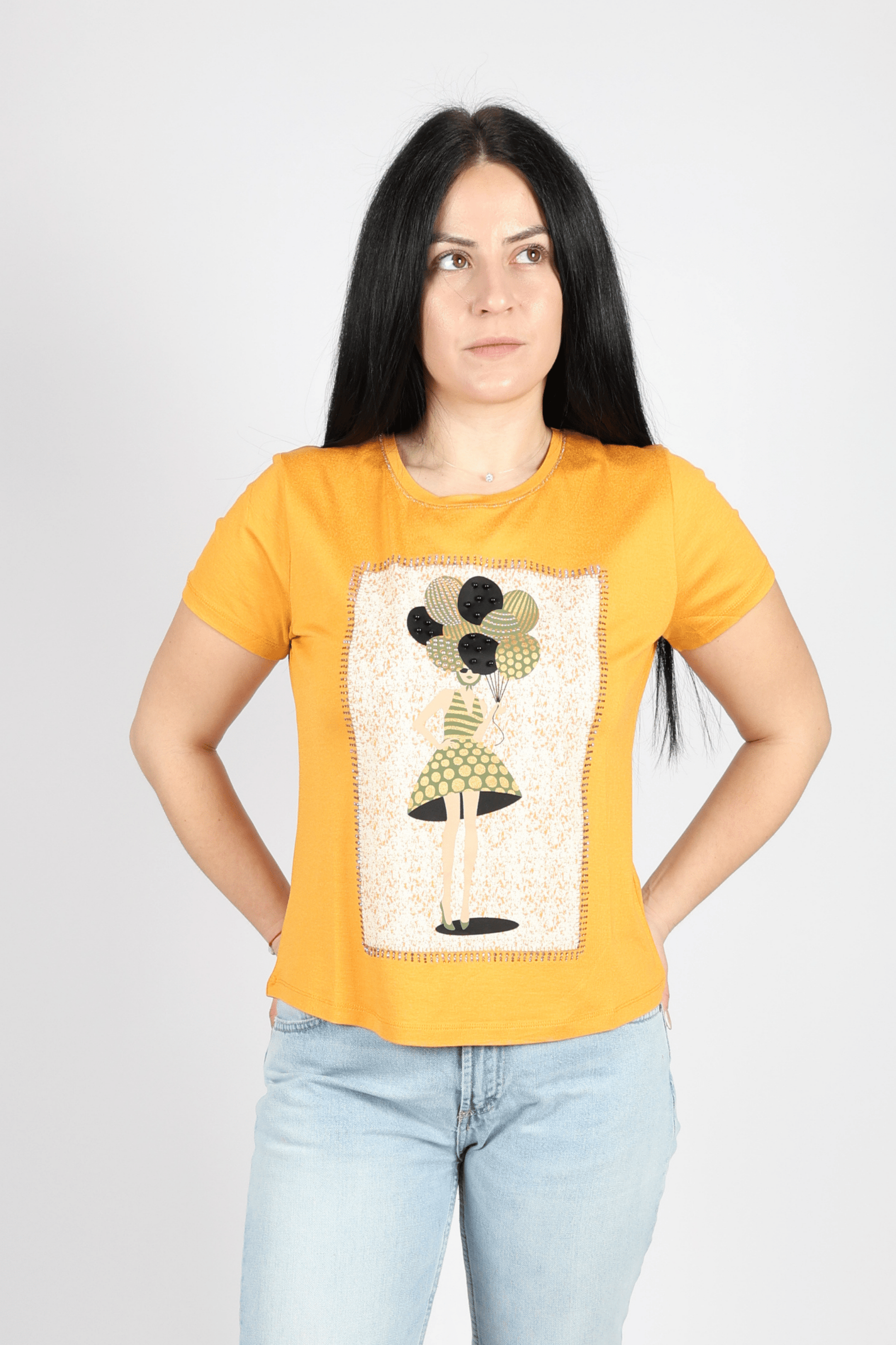 Дамска Тениска, Жълт Roberto Fashion Store T-shirt FETHYE01L L/XL INTL Yellow