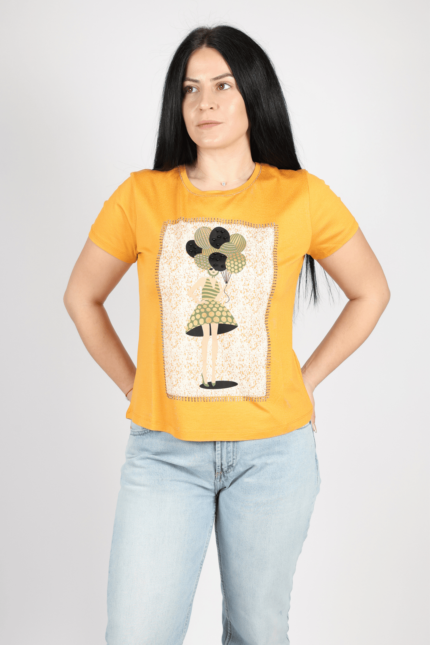 Дамска Тениска, Жълт Roberto Fashion Store T-shirt FETHYE01L L/XL INTL Yellow