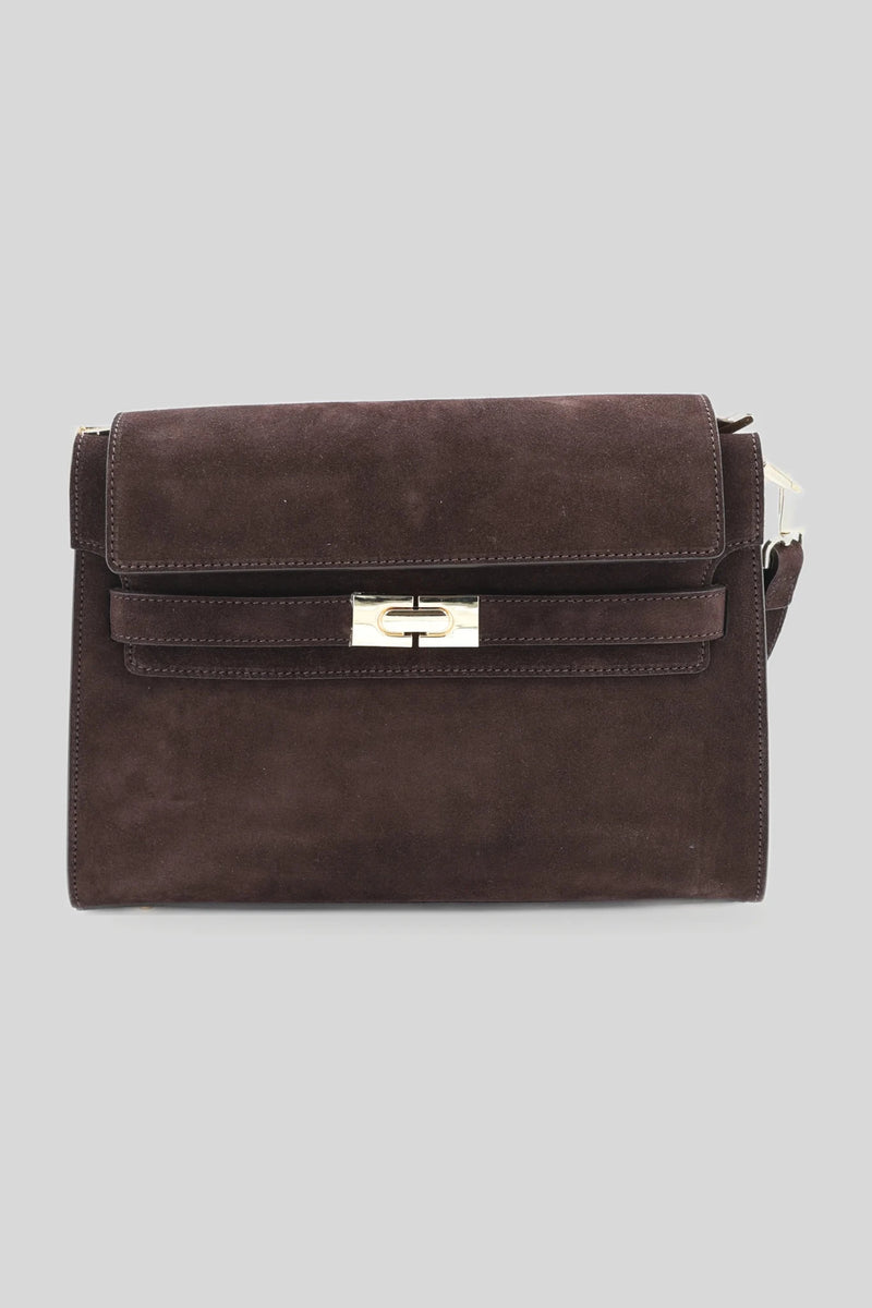 Dark brown suede women's crossbody bag - genuine leather