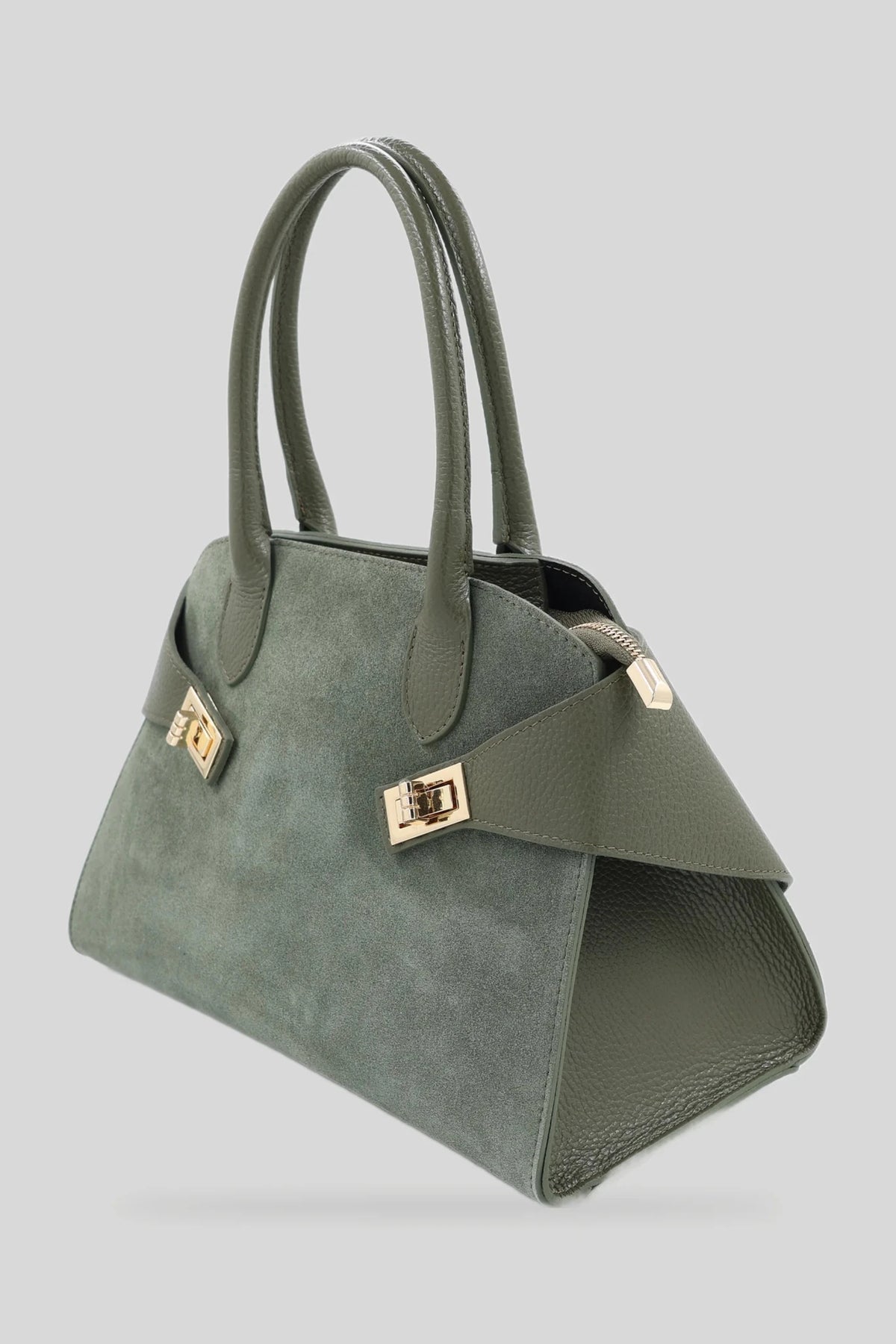 Geantă de damă din piele întoarsă, cu mânere scurte, maro - piele naturală Roberto&Co Roberto Fashion Store Bag AVI0809BAGBRWTOP One Size INTL