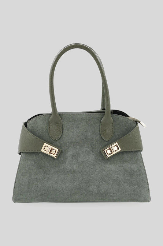 Дамска велурена чанта с къси дръжки в кафяво - естествена кожа Roberto&Co Roberto Fashion Store Bag AVI0809BAGBRWTOP One Size INTL