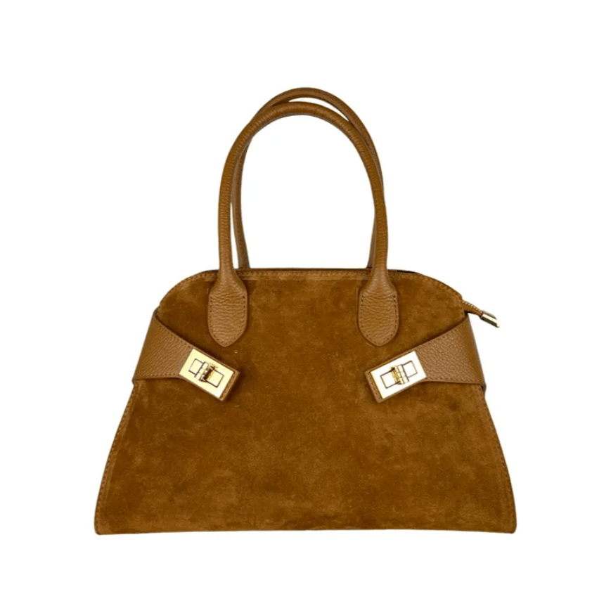 Дамска велурена чанта с къси дръжки в кафяво - естествена кожа Roberto&Co Roberto Fashion Store Bag AVI0809BAGBRWTOP One Size INTL