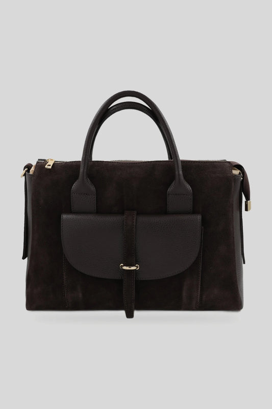 Дамска велурена чанта с преден джоб в тъмнокафяво - естествена кожа Roberto&Co Roberto Fashion Store Bag AVI1009BAGBRWTOT One Size INTL