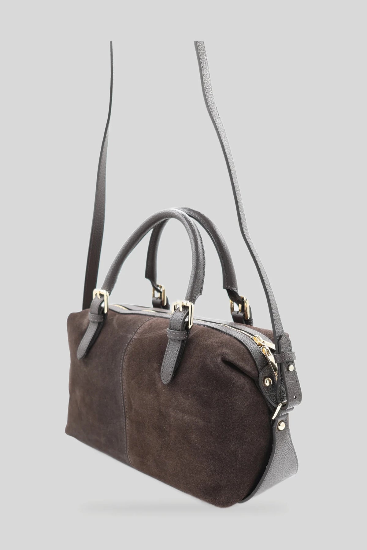 Дамска велурена чанта тип боулинг в тъмнокафяво - естествена кожа Roberto&Co Roberto Fashion Store Bag AVI2209BAGBRWBWL One Size INTL