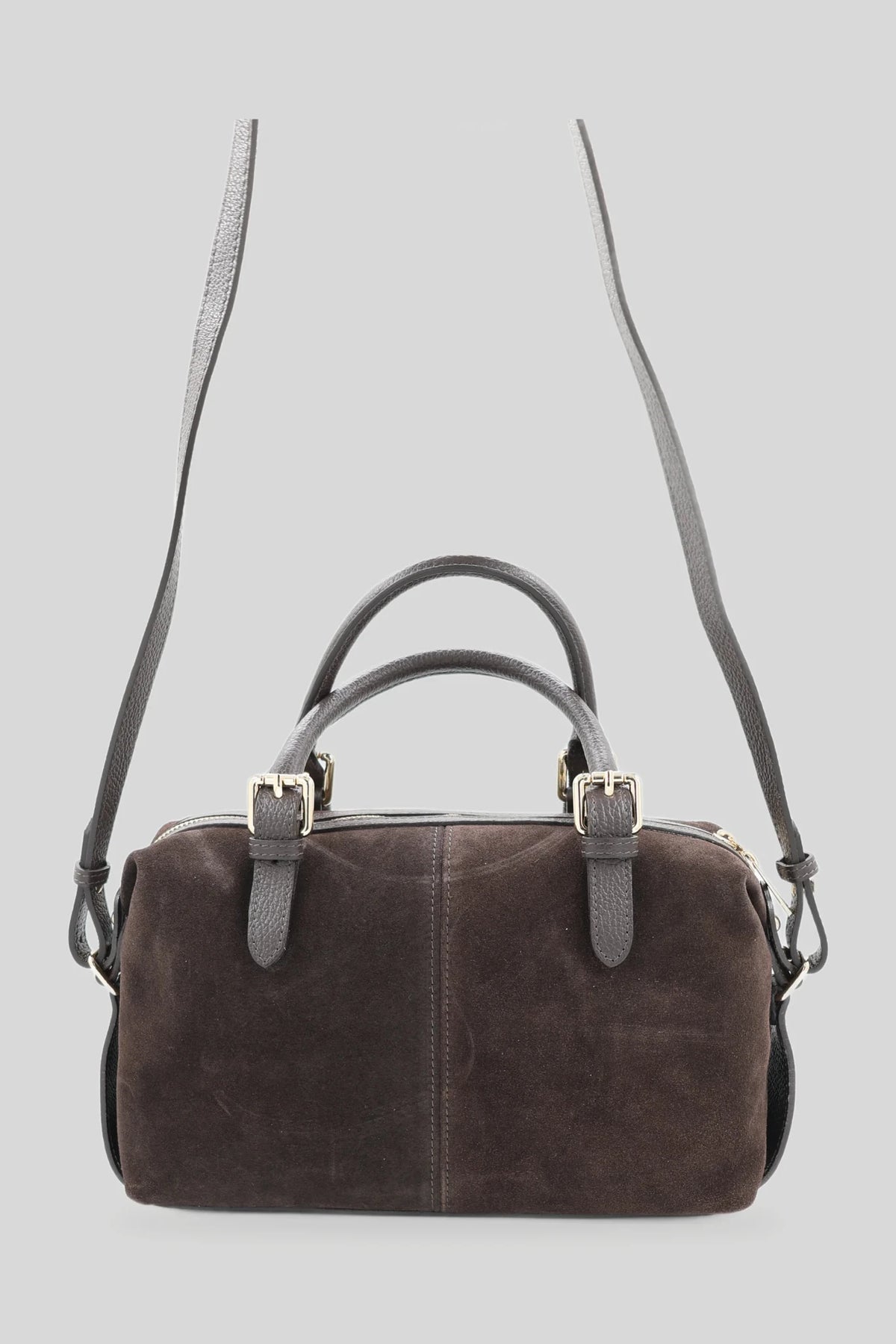 Дамска велурена чанта тип боулинг в тъмнокафяво - естествена кожа Roberto&Co Roberto Fashion Store Bag AVI2209BAGBRWBWL One Size INTL