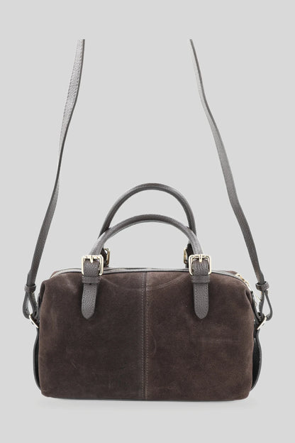 Дамска велурена чанта тип боулинг в тъмнокафяво - естествена кожа Roberto&Co Roberto Fashion Store Bag AVI2209BAGBRWBWL One Size INTL