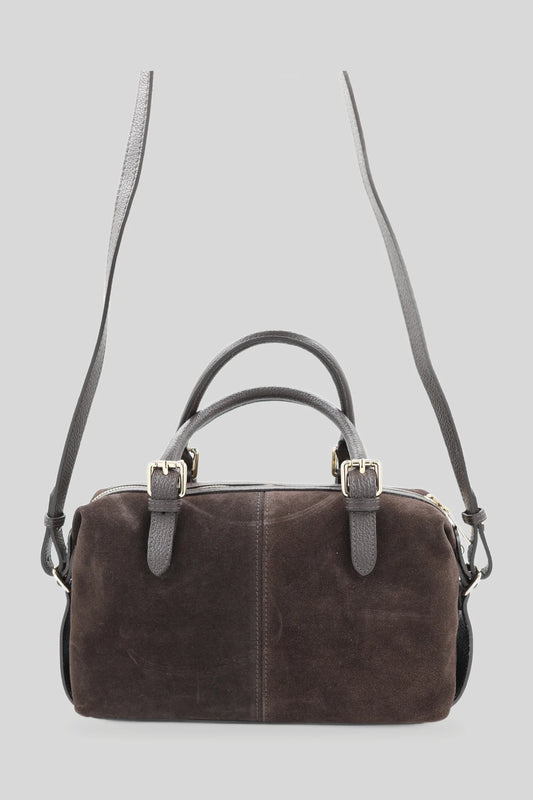 Дамска велурена чанта тип боулинг в тъмнокафяво - естествена кожа Roberto&Co Roberto Fashion Store Bag AVI2209BAGBRWBWL One Size INTL